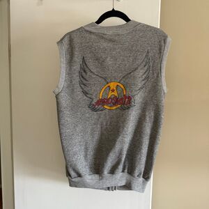 AEROSMITH 1986 Vintage Concert Tour Sweatshirt Sleeveless Merch Zip Gray Large